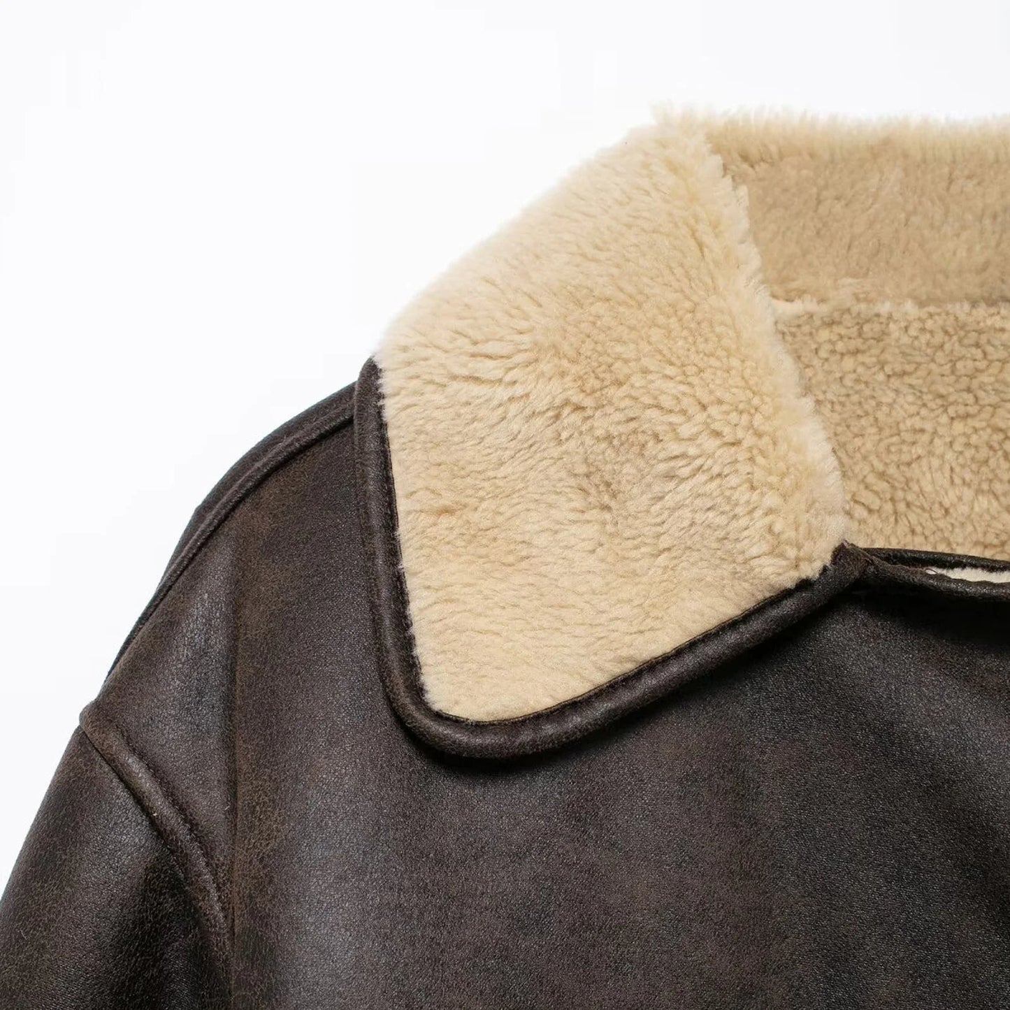 RZRA-Chaqueta corta de cuero para mujer, abrigo con solapa elegante, otoño e invierno, 2025