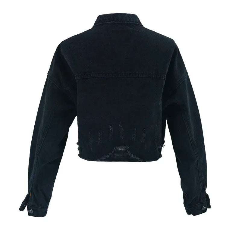 Chaqueta vaquera lavada de una sola botonadura, cárdigan liso, ropa de calle versátil, Top corto, bolsillos con botones, corte holgado